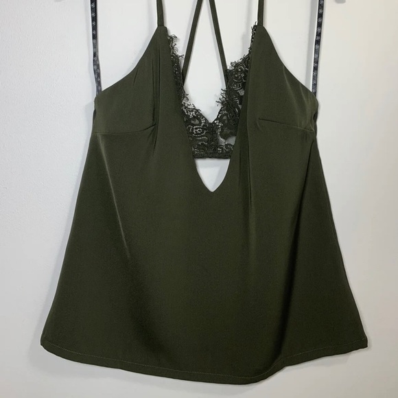 Missguided  Cami Top With  Lace Bralet Dark Green Khaki Strappy Sleeveless UK  8 - Picture 5 of 13